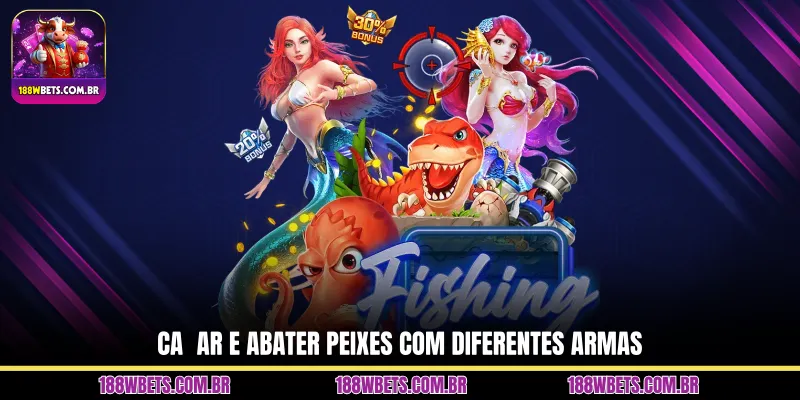 Caçar e abater peixes com diferentes armas